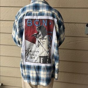 Bon Jovi Upcycled Flannel Shirt Size XXL Unisex Handmade